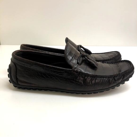 Allen Edmonds Other - Allen Edmonds Guidare Tassel Driving Loafer Brown Crocodile Pattern Leather 9